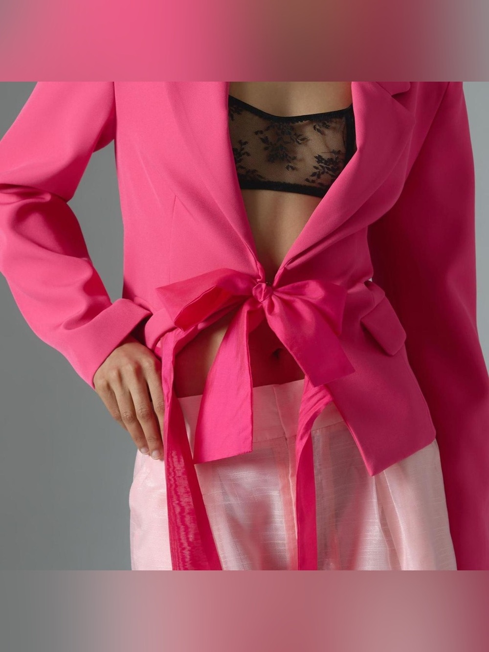 Anthropologie Maeve Hot Pink Ribbon Detail‎ Blazer Jacket Unique Size XL